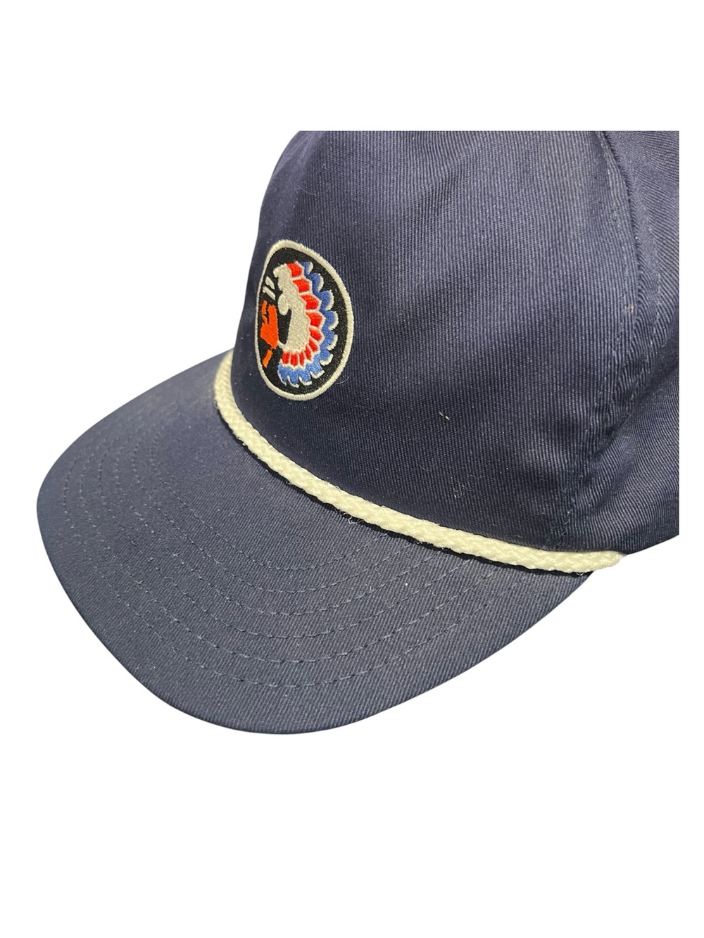 Vtg navy blue rope hat with circular embroidered Native American patch - Picture 5 of 8